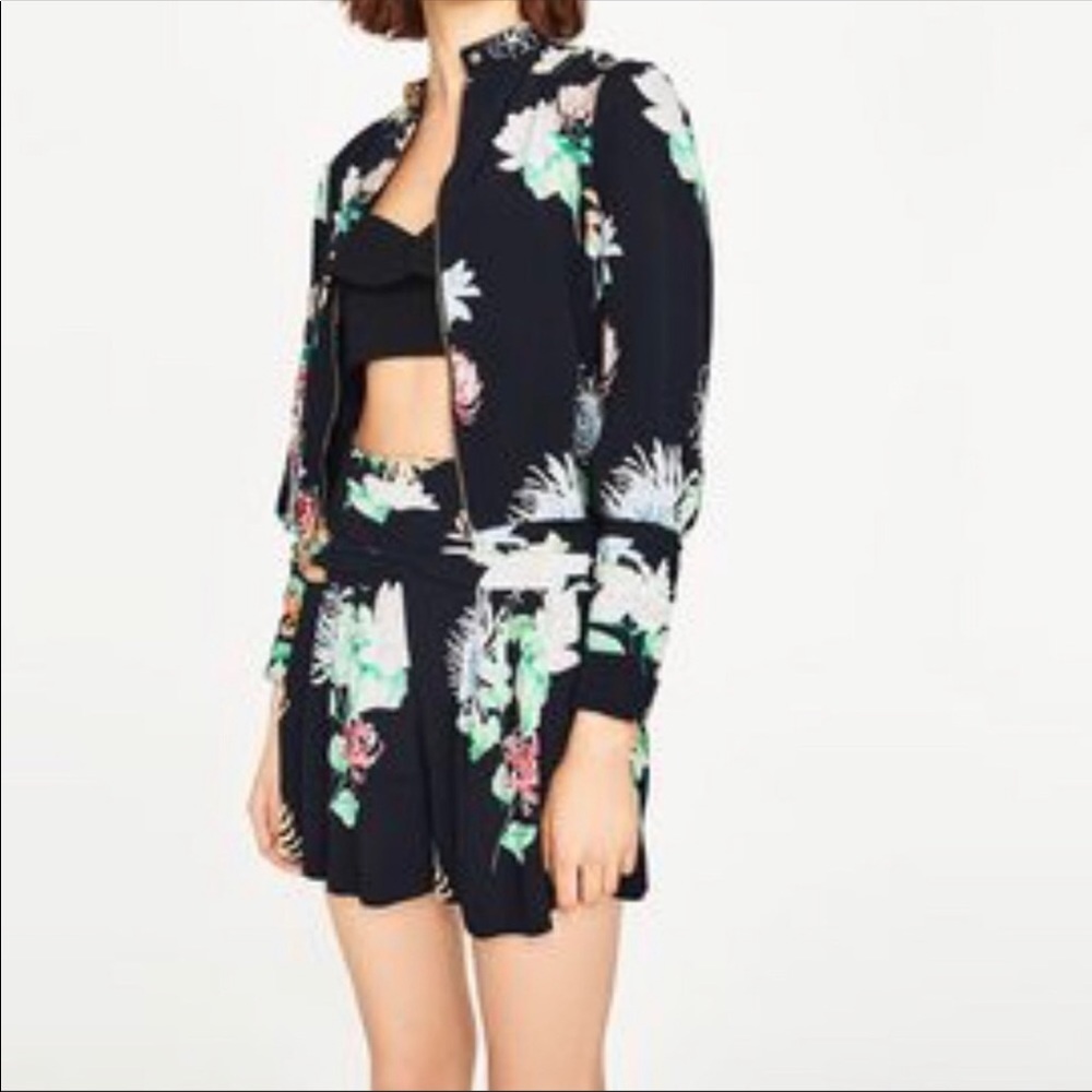 Zara Basic Floral Cropped Bomber Jacket - image 4